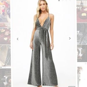 Forever 21 Plunging Metallic Jumpsuit
